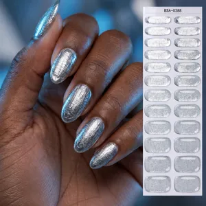 Adesivi per unghie in gel specchio argento nail art metallica UV senza cottura per moda
