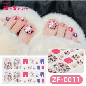 Summer 3D diamond toe nail art stickers, colorful rhinestone sparkle press on toe nail patches.