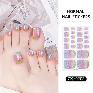 Glitter gradient aurora toenail stickers for women, sparkling summer feet nail art.