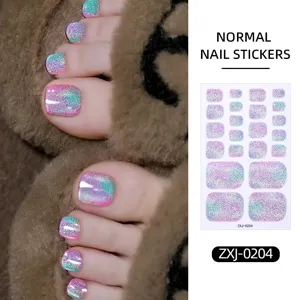 Gradient glitter toe nail stickers with aurora starry sky effect for women and girls shiny feet.