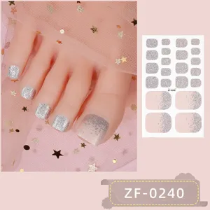 Toe nail wraps gradient silver glitter nail art stickers false toenails toe covers 1pc