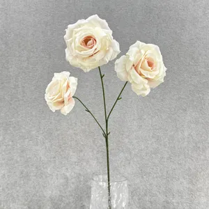 3-Head Artificial Rose Silk Flower for Home DIY Floral Arrangement and Wedding Decor