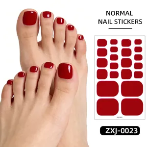 Glänzende rote minimalistische Zehennagelaufkleber wasserdichte feste Pediküre Sticker für Frauen.