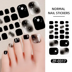 Autocollants d'ongles d'orteil noirs et blancs ciel étoilé lune été plage faux ongles