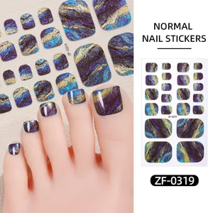 Autocollants d'ongles d'orteil ciel étoilé d'été dégradé marbre violet or patchs d'ongles