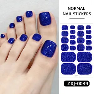Adesivi per unghie dei piedi blu glitterati impermeabili lucidi per estate spiaggia unghie finte