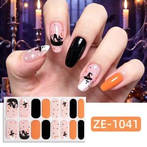 Halloween nail stickers dark ghost black cat orange gel nail art wraps DIY manicure set