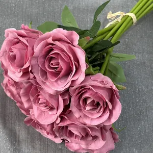 Künstlicher Rosenstrauch Kunstblumen 9 Köpfe romantische Hochzeits Deko Fotografie Requisite