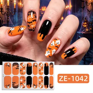 Halloween luminous nail stickers glow dark ghost pumpkin black orange nail art wraps