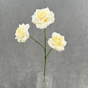3-head artificial rose flower branch for wedding home DIY decor and floral arrangement styling.