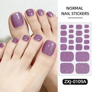 Adesivi per unghie dei piedi viola glitterati, unghie finte impermeabili per spiaggia e stile.