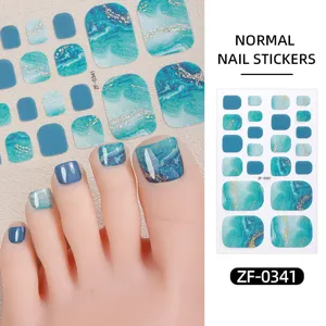 Autocollants d'ongles d'orteil dégradé marbre bleu été feuille éclat art de pied