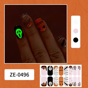 Halloween glowing nail wraps with spooky ghost pumpkin spider web dark nail art stickers