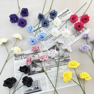 Artificial silk rose flowers 3-heads bouquet for wedding home DIY floral decor fake flowers.