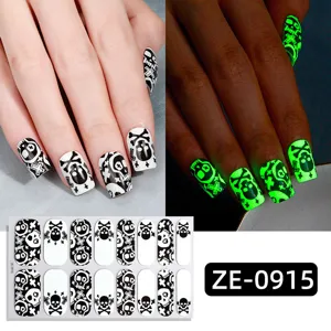 Halloween luminous skull nail stickers, dark gothic cross nail art wraps for women and girls.