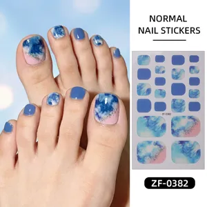 Autocollants d'ongles d'orteil en marbre dégradé rose bleu d'été avec des paillettes