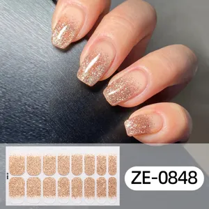 Glitter gradient rose gold nail wraps, adhesive nail art stickers for daily elegant manicure.