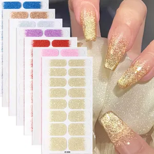 Gradient Glitter Nail Stickers Adhesive Nail Polish Wraps With Nail File Colorful Shimmer Nail Art Decals For Women