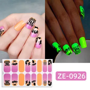 Halloween glowing nail wraps stickers dark style ghost pumpkin nail art decals for women fashion