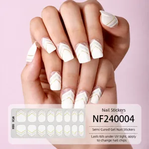 Strisce di smalto per unghie in gel semi-polimerizzato bianco oro adesivi UV per donne