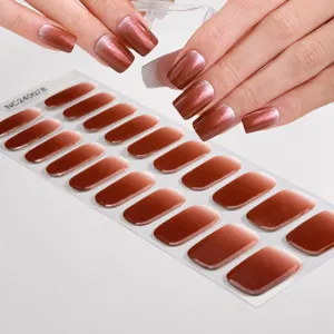 Adesivi per Unghie in Gel UV Semi-Polimerizzato Sfumato Occhio di Gatto Glitter Flash Unghie Finte Colorate Adesivi per Unghie Francesi per Donne