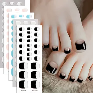 Halfgeharde gel toenail strips Franse zwart witte nagellak stickers voor vrouwen voeten