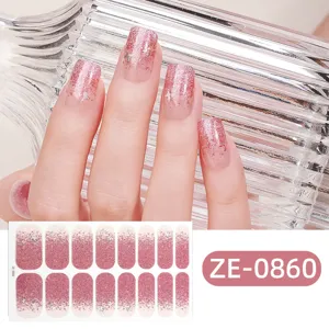 Gradient glitter French nail wraps 16pcs sparkling star sticker art manicure design