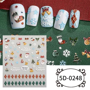5D Christmas nail stickers embossed snowmen decals holiday nail art design details