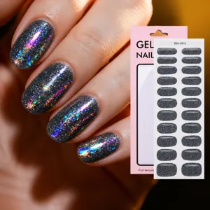 Sticker per unghie in gel olografico grigio glitterato brillante senza UV per donne