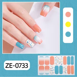 Gradient and polka dot nail wraps detail, stylish 16-finger press-on nail sticker set.