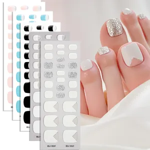 Semi-geharde gel teennagelstrips franse glitter pedicure stickers nagelstickers