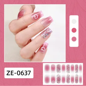 Adesivi per unghie con glitter rosa sfumato design cuore 3D unghie finte chic