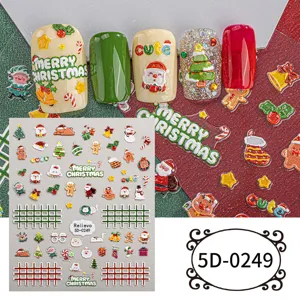 5D Christmas nail stickers relief winter holiday snowman Santa nail art decals cute design