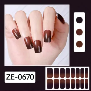 Gradient brown nail wraps 16 tips simple European style manicure stickers for women daily wear