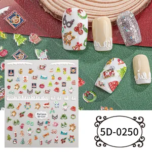 5d christmas nail stickers relief santa snowman holiday nail art decoration details