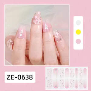 3D Gradiente Rosa Fiori Adesivi Unghie Glitter Strass Unghie Finte Decorazione