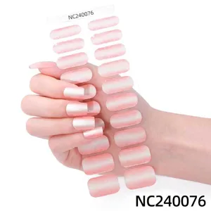 Sticker per unghie in gel UV semi-curato con sfumatura rosa occhi di gatto glitter manicure.