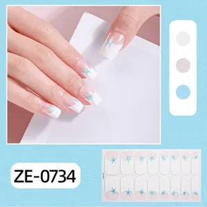 French style nail wraps with cute star designs, 16 tips full cover nail stickers for easy DIY manicure.