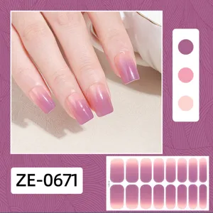 Gradient nail polish wraps detail showing beautiful pink and purple ombre design for daily wear.