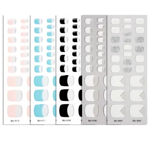 Half uitgeharde gel teennagel wraps Franse effen kleur glitter nagelstickers art