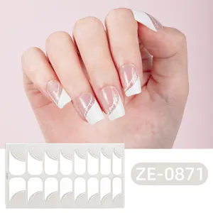 Gradient glitter French press on nail stickers, 16 tips full cover nail wrap art design.