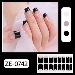French style black tip glitter nail wrap stickers, elegant manicure decals for daily wear.