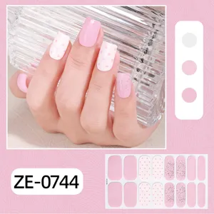 Pink polka dot and glitter nail wraps 16-strip manicure stickers for trendy daily wear