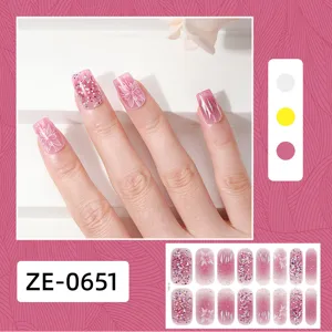 3D adesivi per unghie glitterati, smalto semipermanente rosa sfumato con fiori di neve.
