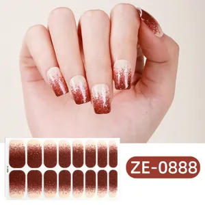 Red glitter gradient nail wraps sticker set for women fashion elegant finger manicure