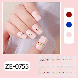 Pink French nail wraps with cute floral bee patterns, 16 tips, easy peel manicure sticker design.