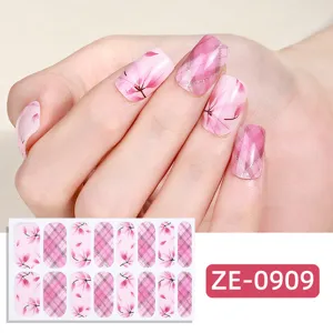 Gradient pink floral plaid nail wraps 16 tips, easy peel and stick manicure sticker decors.