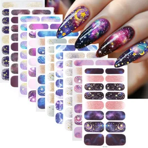 Pellule per Smalto per Unghie Cielo Stellato 3D Foglia d'Oro Glitter Stella Adesivi per Unghie Set Impermeabile Decalcomanie per Unghie Decorazione Donna