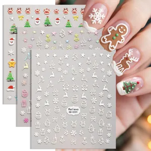 5D Embossed Christmas Nail Art Stickers Snowman Snowflake Santa Claus Decals DIY Winter Holiday Nail Design Decoration Supplies