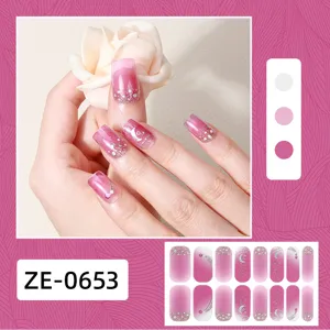 Adesivi per unghie glitterati sfumati rosa design luna 3d adesivo manicure donna bellezza quotidiana.
